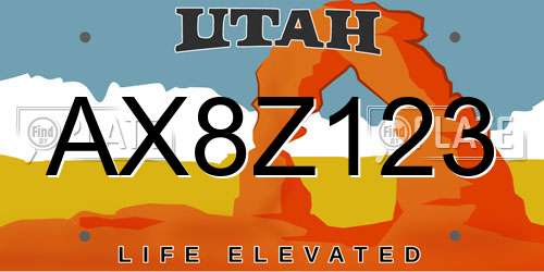 AX8Z123 Utah License Plate