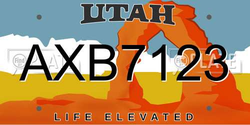 AXB7123 Utah License Plate