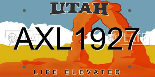 AXL1927 Utah License Plate