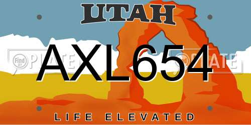 AXL654 Utah License Plate