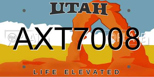 AXT7008 Utah License Plate