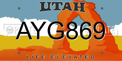 AYG869 Utah License Plate