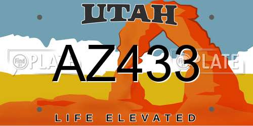 AZ433 Utah License Plate