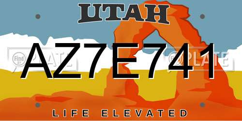 AZ7E741 Utah License Plate