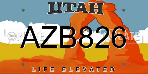 AZB826 Utah License Plate