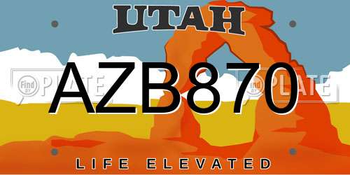 AZB870 Utah License Plate