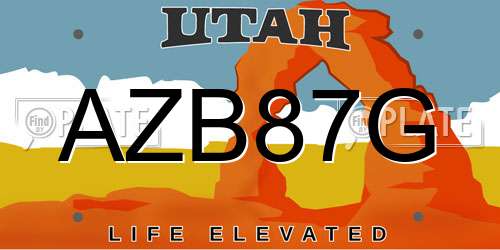 AZB87G Utah License Plate