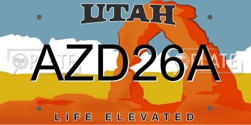 AZD26A Utah License Plate