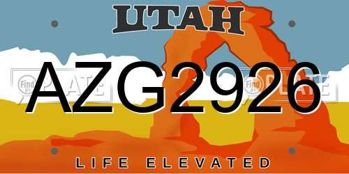 AZG2926 Utah License Plate