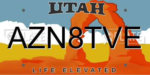 AZN8TVE Utah License Plate
