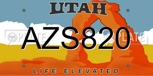 AZS820 Utah License Plate