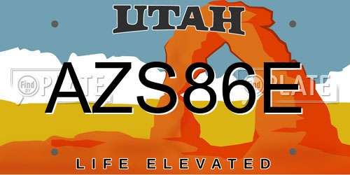 AZS86E Utah License Plate
