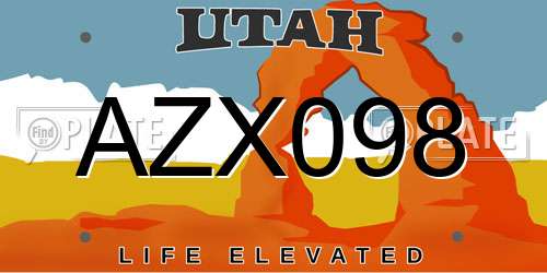 AZX098 Utah License Plate
