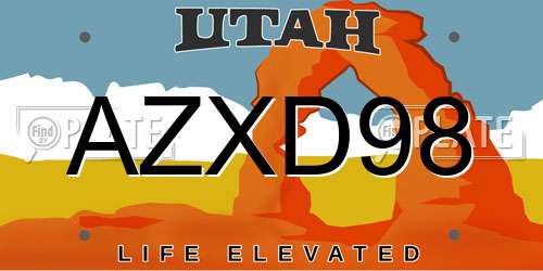 AZXD98 Utah License Plate