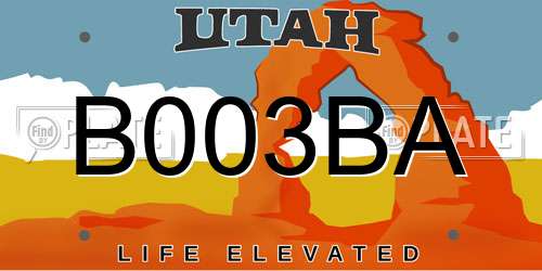 B003BA Utah License Plate