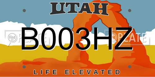 B003HZ Utah License Plate