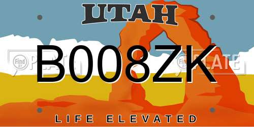 B008ZK Utah License Plate