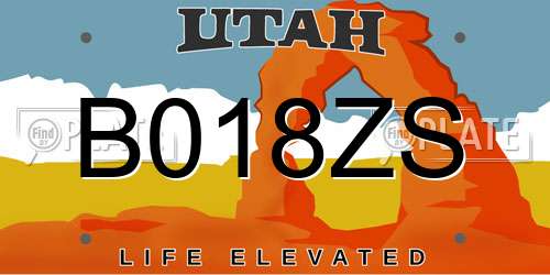 B018ZS Utah License Plate