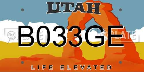 B033GE Utah License Plate