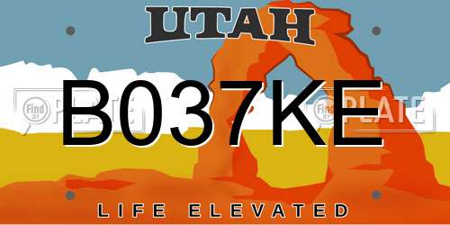 B037KE Utah License Plate