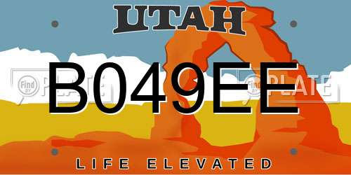 B049EE Utah License Plate