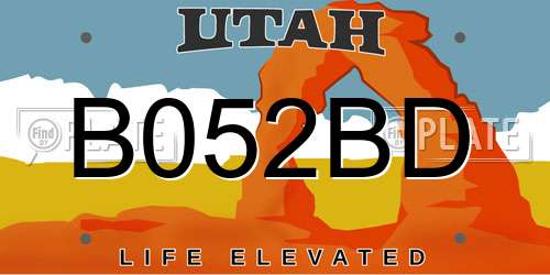B052BD Utah License Plate