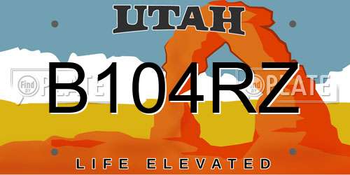 B104RZ Utah License Plate