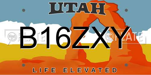 B16ZXY Utah License Plate