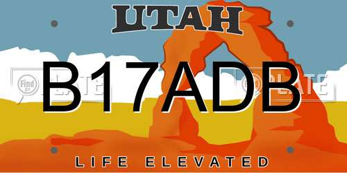 B17ADB Utah License Plate