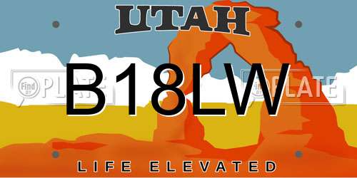 B18LW Utah License Plate