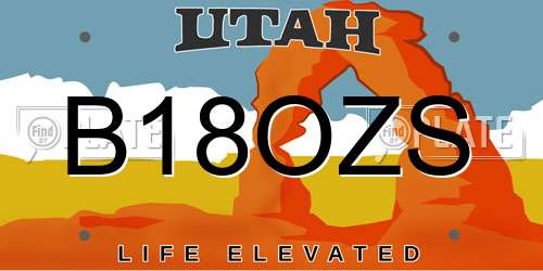 B18OZS Utah License Plate