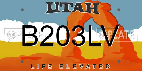 B203LV Utah License Plate