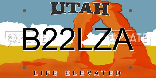 B22LZA Utah License Plate