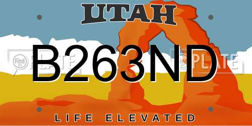 B263ND Utah License Plate