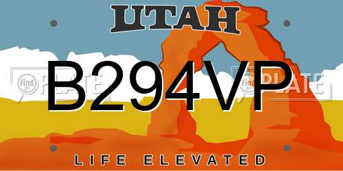 B294VP Utah License Plate