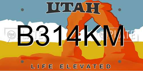 B314KM Utah License Plate