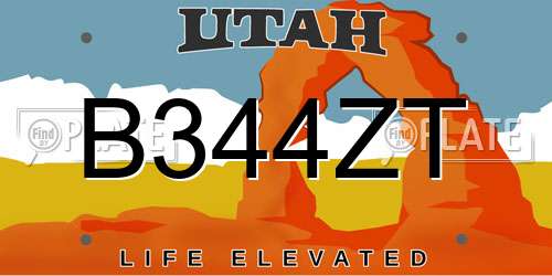 B344ZT Utah License Plate