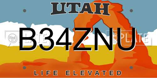 B34ZNU Utah License Plate