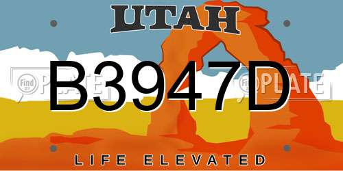 B3947D Utah License Plate