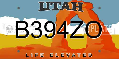 B394ZO Utah License Plate