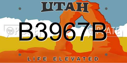 B3967B Utah License Plate
