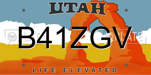 B41ZGV Utah License Plate