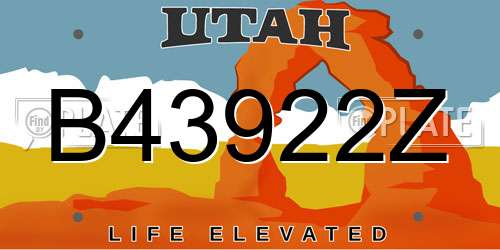 B43922Z Utah License Plate