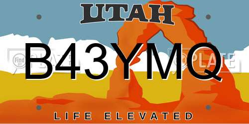 B43YMQ Utah License Plate