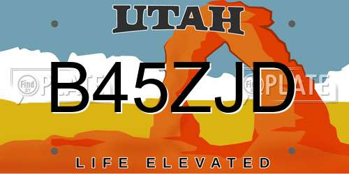 B45ZJD Utah License Plate
