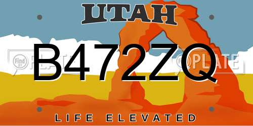 B472ZQ Utah License Plate