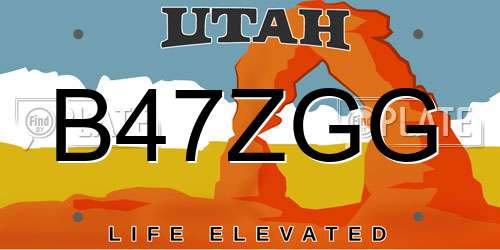 B47ZGG Utah License Plate