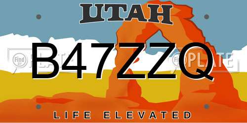 B47ZZQ Utah License Plate