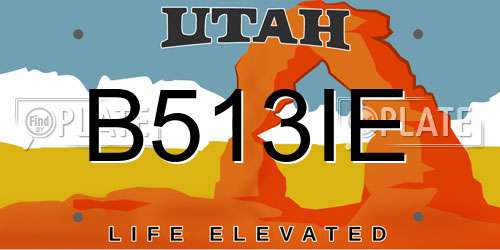 B513IE Utah License Plate