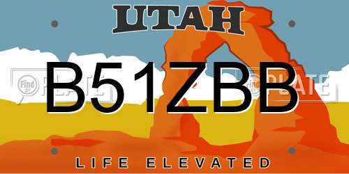 B51ZBB Utah License Plate